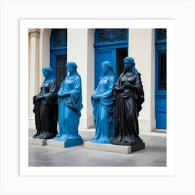 Four Women In Blue Art Print