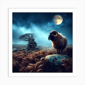 Ram In The Moonlight 2 Art Print