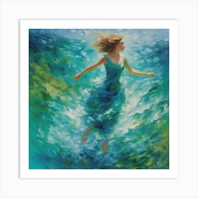 Girl In The Ocean 2 Art Print