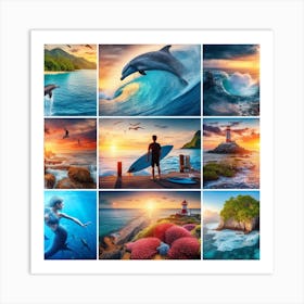 Collage Of Pictures Of The Ocean Art Print