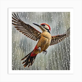 Woodpecker In The Rain 3 Art Print