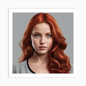 A Photorealistic Red Hair Girl Looking At The Camera With A Light Gray Background 989684568 Art Print