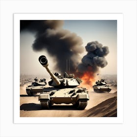 Tank Battle In The Desert Art Print