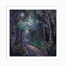 Forest Path, Tiny Dots, Pointillism Art Print