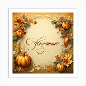 An Elaborate Display Of Calligraphy Gracefully Forming Happy Thanksgiving Greetings Swirling Wit 1 Art Print