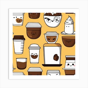 Kawaii Coffee Pattern 6 Art Print