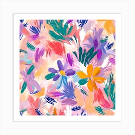 Vibrant Floral Brushstroke Pattern Art Print