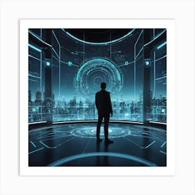 Futuristic Businessman In Futuristic City Art Print