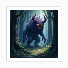 Monster In A Watercolor Dark, Enchanted Forest 1 Art Print