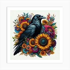 Crow And Sunflowers 1 Art Print