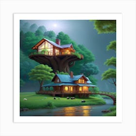 Tree House In The Forest Art Print