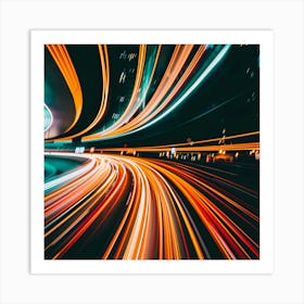 Long Exposure Of Traffic Lights Art Print