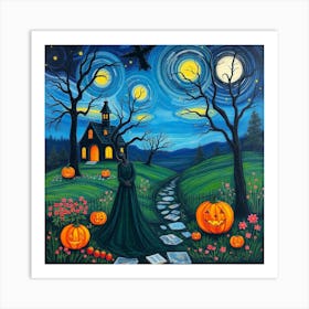 Halloween Night At The Pumpkin Patch Art Print