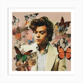 Harry Styles Butterfly Collage 2 Square Art Print