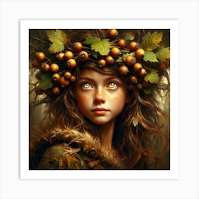 Girl With Berries On Her Head Art Print