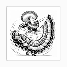 Line Art Mexican Dancer 5 Art Print