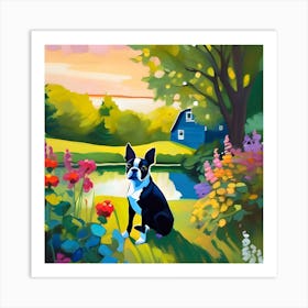 Boston Terrier In The Garden 3 Art Print