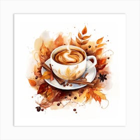 Coffee And Autumn Leaves Art Print