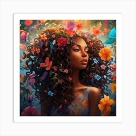 Afro Girl With Flowers 8 Art Print