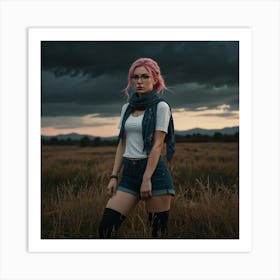 Portrait Of A Girl With Pink Hair 1 Art Print