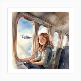 Girl In An Airplane Art Print