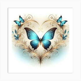 Blue Butterflies In A Heart Art Print