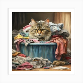 Cat In Laundry Basket 2 Art Print