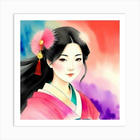 Asian Girl Geisha Art Print