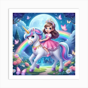 Princess On Unicorn Art Print