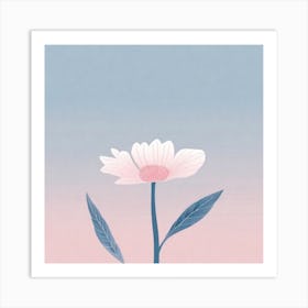 A White And Pink Flower In Minimalist Style Square Composition 549 Art Print