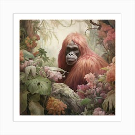 Orangutan 1 Pink Jungle Animal Portrait Art Print