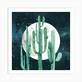 Cactus Nights Watercolor Painting Art Print