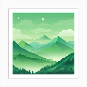 Misty mountains background in green tone 111 Art Print