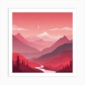 Misty mountains background in red tone 12 Art Print