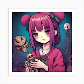 Anime Girl Holding Skeletons Art Print