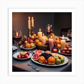 Table With Fruit And Candles Art Print