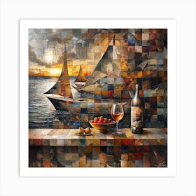 Sunset Sailboats Art Print