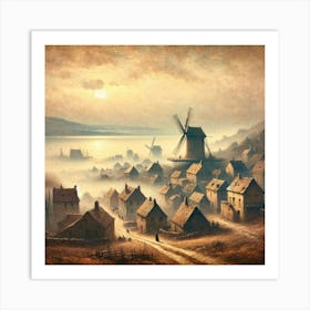 Village At Dusk Art Print