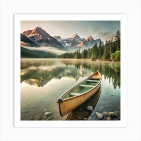 Canoe On Lake Art Print