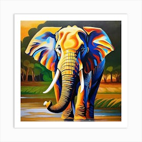 Elephant By The Water Art Print