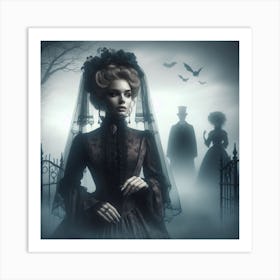 The Watchers 1/4 (Beautiful woman  female classic ghosts scenic temple spectres memories dreams art AI Victorian mist fog)  Art Print