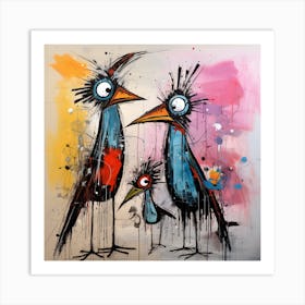 Abstract Crazy Whimsical Birds 2 Art Print