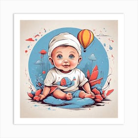 Baby Boy With Hot Air Balloon Art Print