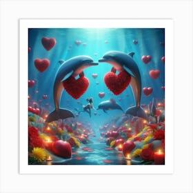 Dolphins With Hearts 1 Art Print