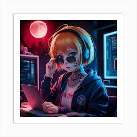 Anime Girl With Headphones 3 Art Print