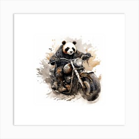 Steampunk Panda On A Harley Davidson Sketch With Ink Splash Effect 1 Art Print