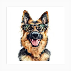 German Shepherd Dog With Glasses Art Print