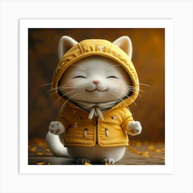 Cute Cat In Yellow Jacket 2 Art Print