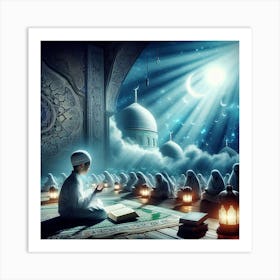 Muslim Boy Praying In Mosqueلمشاعر الروحانية في رمضان Art Print