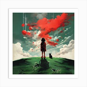 Girl And A Cat Art Print